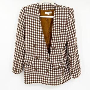 Ann Taylor Womens Vintage Career Academia Gingham‎ Plaid Preppy Blazer Size 2